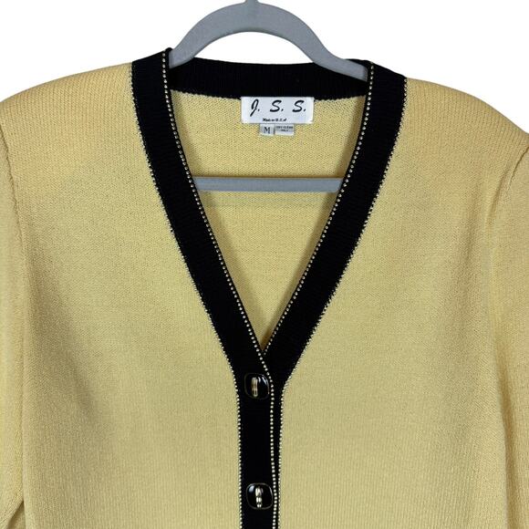 VTG JSS Knit Sweater Women M Yellow Wool Knitted Pockets Beaded Long Sleeve - Picture 3 of 15